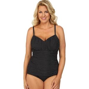 Magicsuit Rialto Pinpoint One Piece Polka Dot Swimsuit Black and‎ Gold.